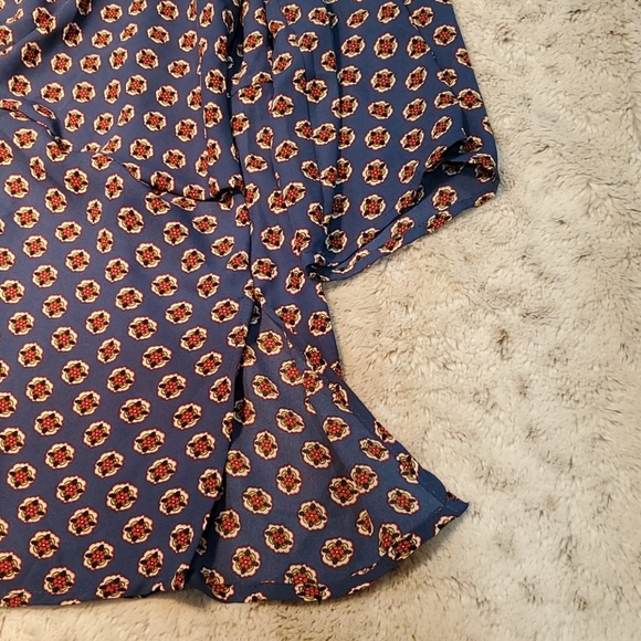 Chenault Blue Green Red Geometric Print Tie Front Draped Blouse New With Tags - Picture 3 of 6